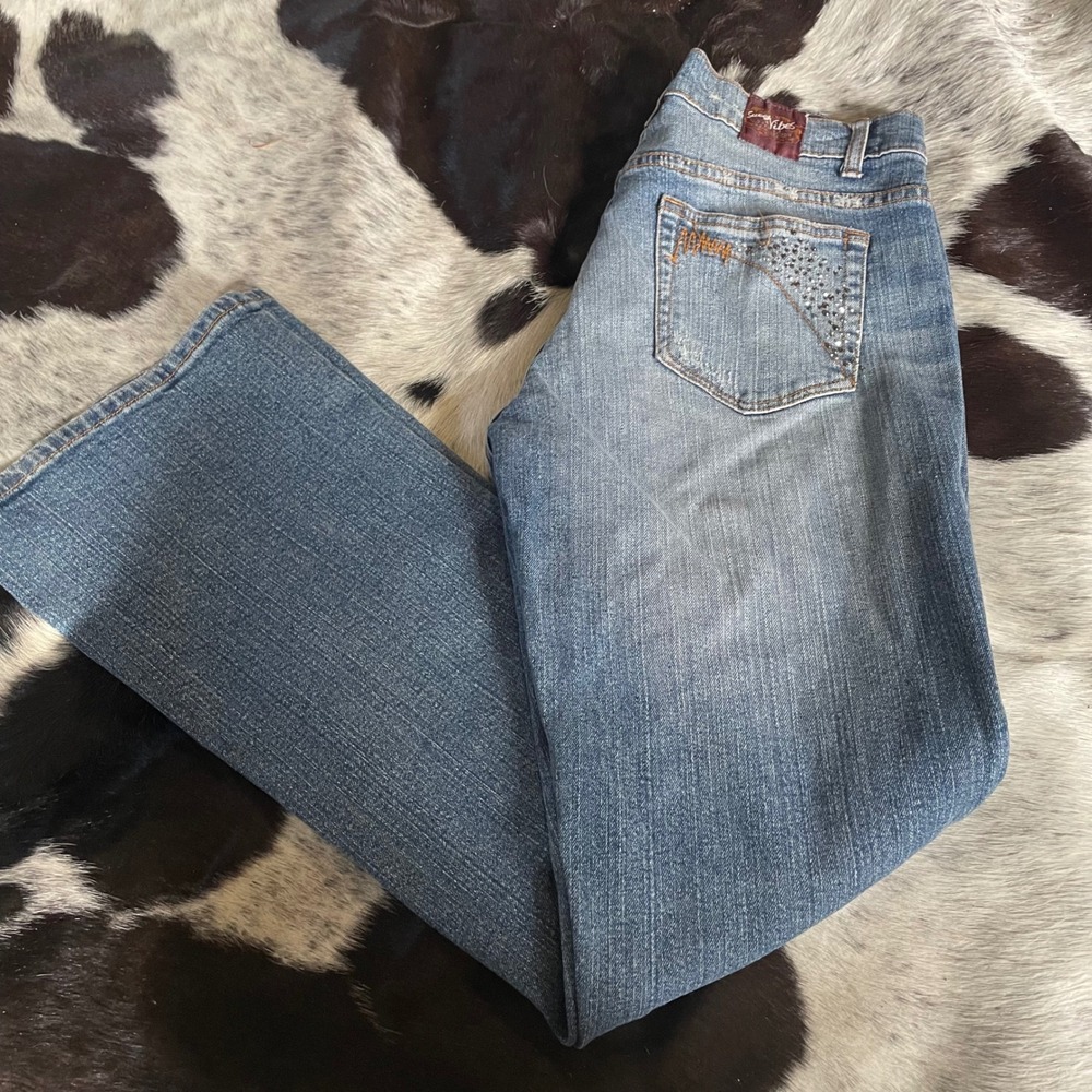 Sweet‎ Vibes Women's Jeans Size 7 Light Wash Flare Leg Embellished Pockets Bling